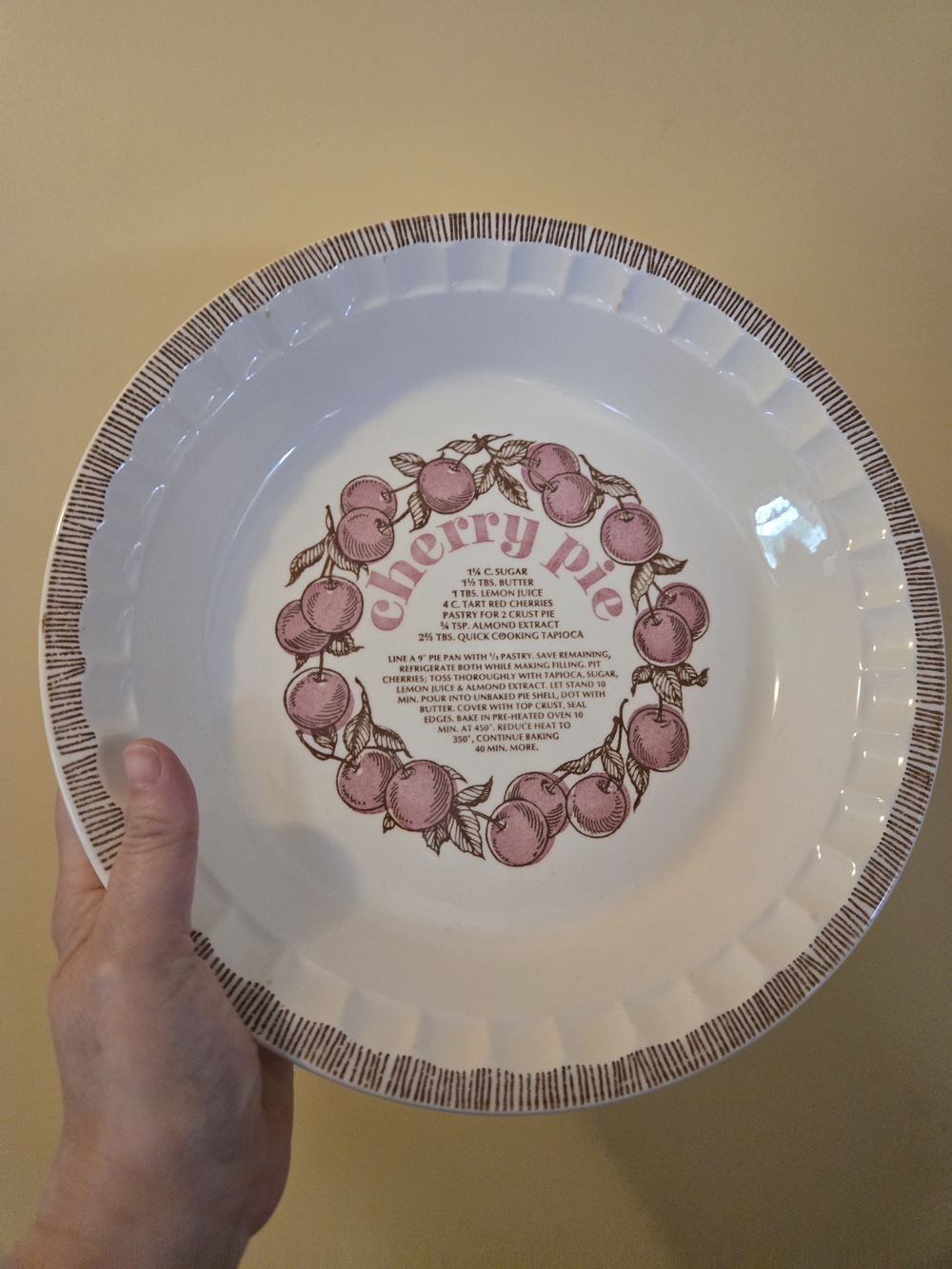 Cherry Pie Ceramic Serving Plate - Pink on White